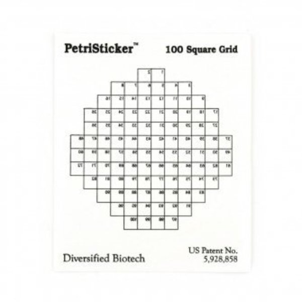 Diversified Biotech Petri Stickers, 100 Sq Grid, 3" Dia, 36/pk, 36PK 247010-100
